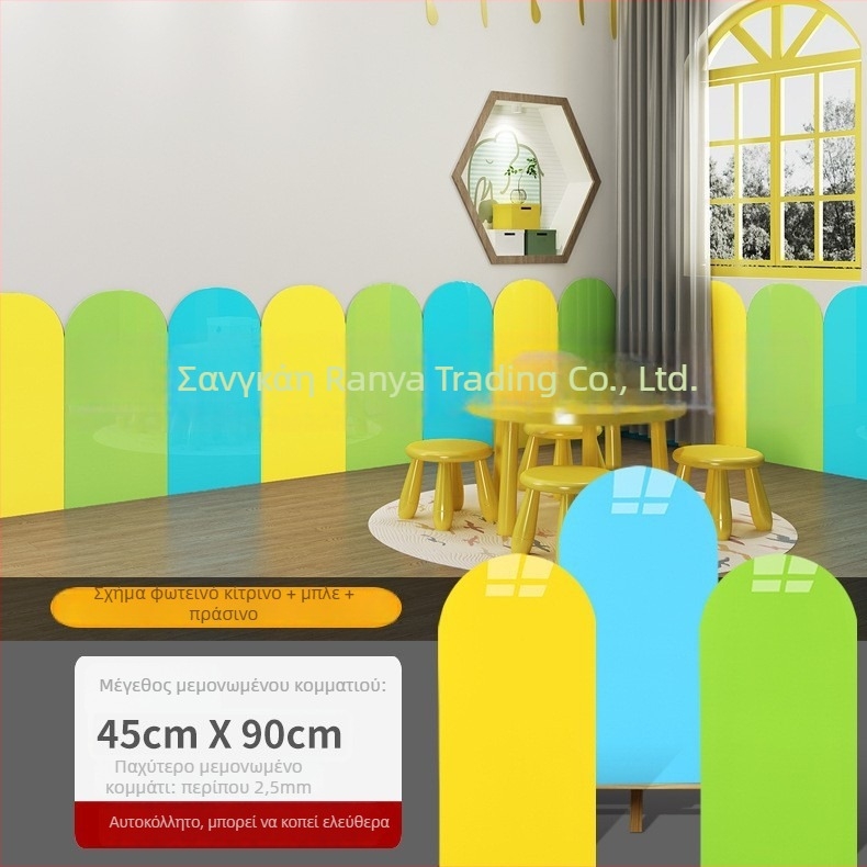 Αυτό-κολλητά διακοσμητικά πάνελ τοίχου για διαδρόμους νηπιαγωγείου, τόξου σχήματος προστασία από κρούσεις, εμφάνιση κεραμικών πλακιδίων, παχυσμένο. Υλικό: PET; Λειτουργίες: αδιάβροχο, υγρασία, ηχομόνωση, αντοχή σε λεκέδες; 1 τεμάχιο.