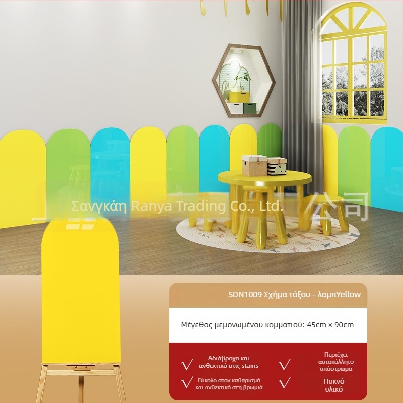 Αυτό-κολλητά διακοσμητικά πάνελ τοίχου για διαδρόμους νηπιαγωγείου, τόξου σχήματος προστασία από κρούσεις, εμφάνιση κεραμικών πλακιδίων, παχυσμένο. Υλικό: PET; Λειτουργίες: αδιάβροχο, υγρασία, ηχομόνωση, αντοχή σε λεκέδες; 1 τεμάχιο.