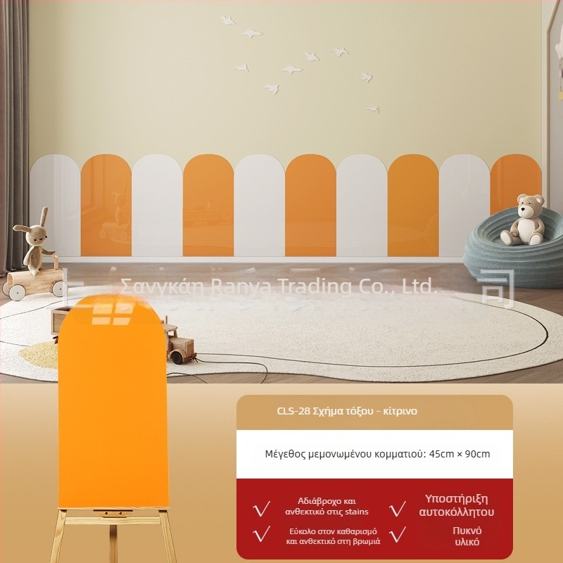 Αυτό-κολλητά διακοσμητικά πάνελ τοίχου για διαδρόμους νηπιαγωγείου, τόξου σχήματος προστασία από κρούσεις, εμφάνιση κεραμικών πλακιδίων, παχυσμένο. Υλικό: PET; Λειτουργίες: αδιάβροχο, υγρασία, ηχομόνωση, αντοχή σε λεκέδες; 1 τεμάχιο.