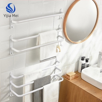 Τοίχο-μονταριστό ράφι πετσετών χωρίς τρύπες – από κράμα αλουμινίου, τρία επίπεδα, φόρτωση 15 kg, φινίρισμα εμαγιέ