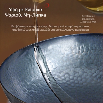Γουόκ από σφυρήλατο σίδερο με διπλό πυθμένα, χωρίς επίχρισμα, γυάλινο καπάκι, κατάλληλο για εστίες γκαζιού και επαγωγής