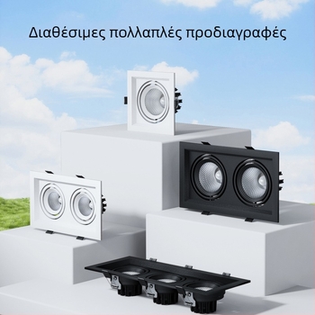 Ορθογώνιο εντοιχιζόμενο φωτιστικό LED με σχάρα οροφής, διπλής κεφαλής downlight, αλουμινένιο περίβλημα, 220V, CRI ≥95, μη έξυπνος έλεγχος