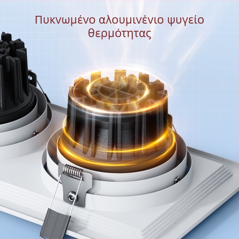 Ορθογώνιο εντοιχιζόμενο φωτιστικό LED με σχάρα οροφής, διπλής κεφαλής downlight, αλουμινένιο περίβλημα, 220V, CRI ≥95, μη έξυπνος έλεγχος