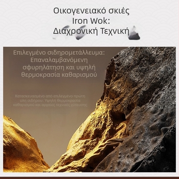 Wok από λεπτό σίδηρο, βάθος 12 cm, 1,5 kg, ξύλινο καπάκι