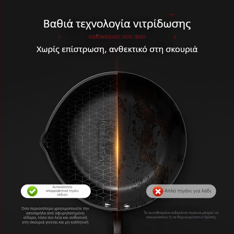 Τηγάνι για ομελέτα από λεπτό σίδηρο, κινεζικού στυλ, με έναν πυθμένα, 780 g, κατάλληλο για όλες τις εστίες