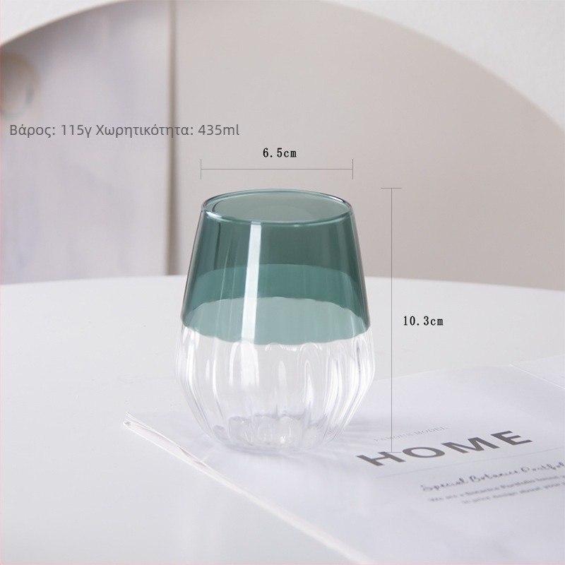 Ποτήρι πρωινού από μποροσιλικό γυαλί με ρίγες, θερμοανθεκτικό, 401-500 ml, ρετρό στυλ, χωρίς λαβή