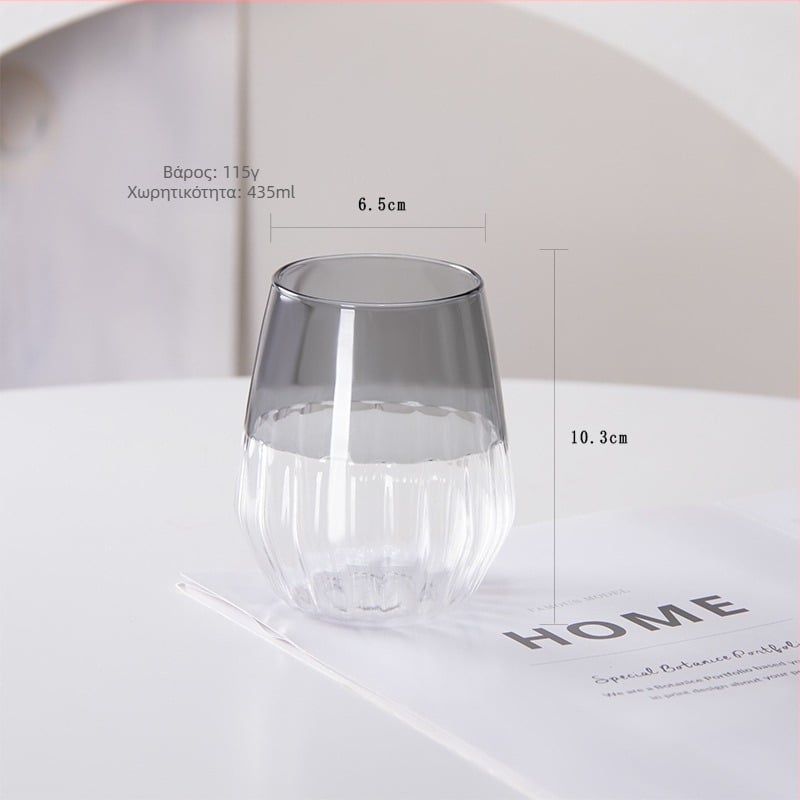 Ποτήρι πρωινού από μποροσιλικό γυαλί με ρίγες, θερμοανθεκτικό, 401-500 ml, ρετρό στυλ, χωρίς λαβή