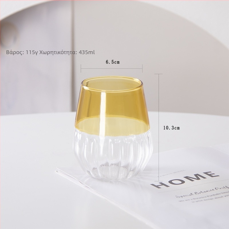 Ποτήρι πρωινού από μποροσιλικό γυαλί με ρίγες, θερμοανθεκτικό, 401-500 ml, ρετρό στυλ, χωρίς λαβή