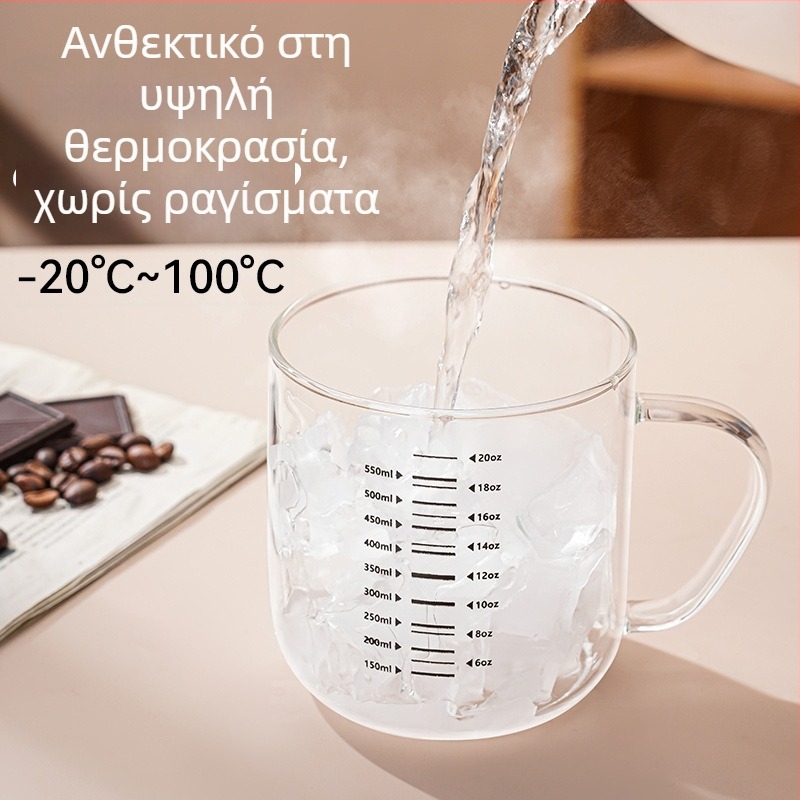 Κούπα γάλακτος με λαβή — θερμοανθεκτικό γυαλί μπόροσιλικό, χειροποίητο, απλός σχεδιασμός