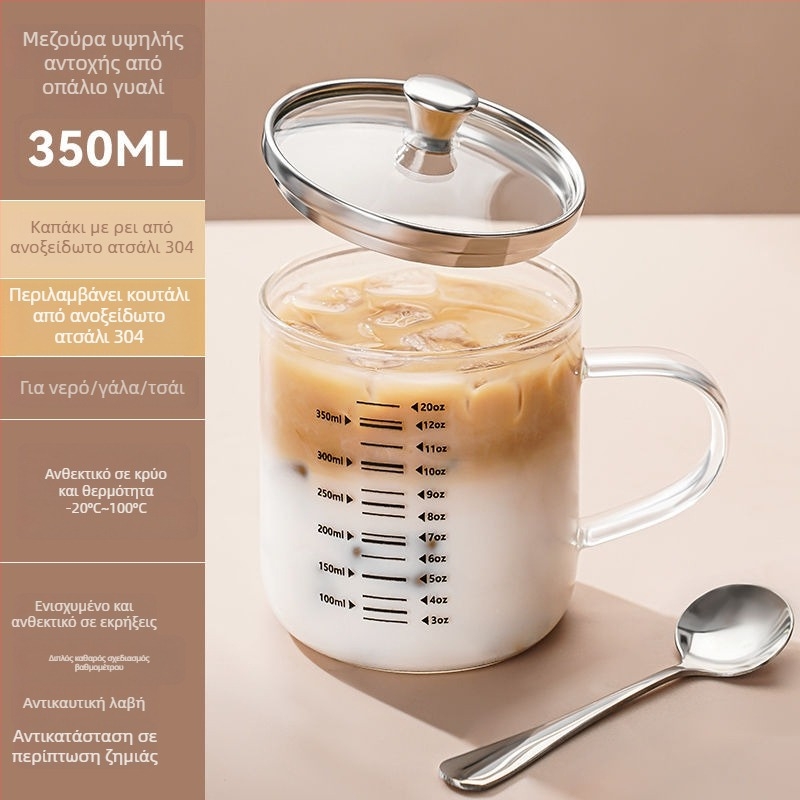 Κούπα γάλακτος με λαβή — θερμοανθεκτικό γυαλί μπόροσιλικό, χειροποίητο, απλός σχεδιασμός