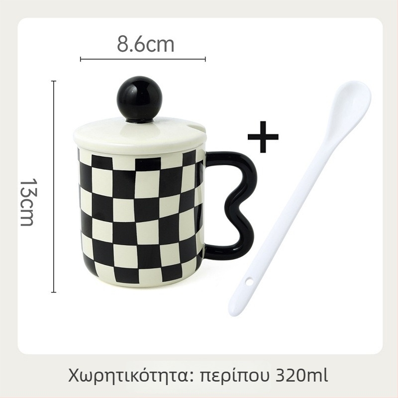 Κεραμική κούπα καφέ με καπάκι, καρό vintage σχέδιο — Νιτς στυλ