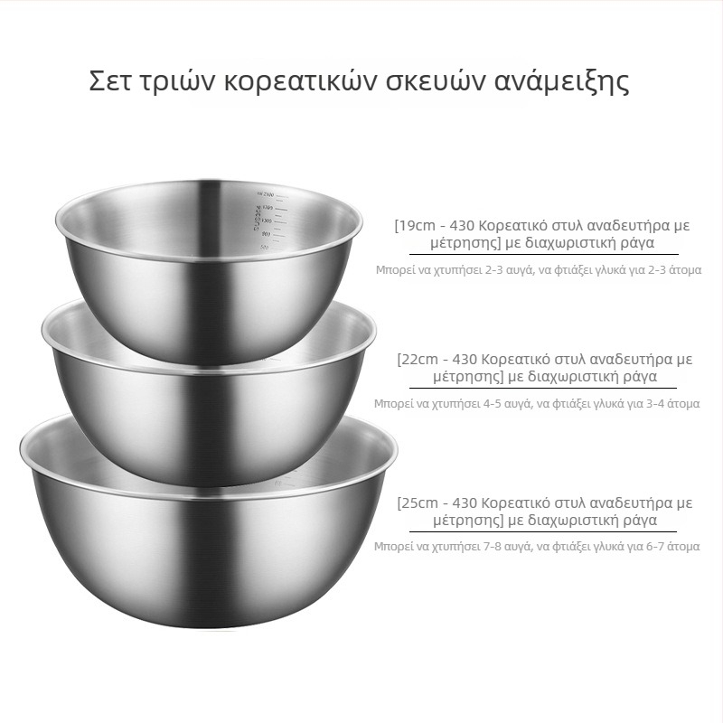 Δοχείο από ανοξείδωτο χάλυβα με ενσωματωμένη κλίμακα για πλύσιμο λαχανικών και ζύμωμα ζύμης — κυκλικό μπολ κουζίνας με βουρτσισμένη επιφάνεια