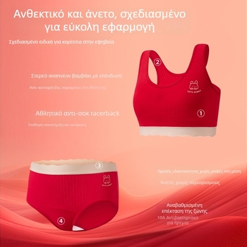 Σετ σουτιέν για κορίτσια εφηβικής ηλικίας, βαμβακερό με αντιβακτηριακή προστασία, πλήρες κύπελλο με διαμορφωμένα φλυτζάνια, σταθερές τιράντες, διαπνέον και άνετο