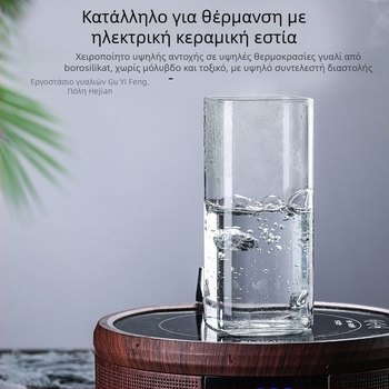 Ποτήρι γυάλινο θερμοανθεκτικό, τετράγωνο σχήμα, χωρίς χειρολαβή, χωρίς καπάκι, με εκτυπωμένο λογότυπο, χειροποίητα φυσημένο