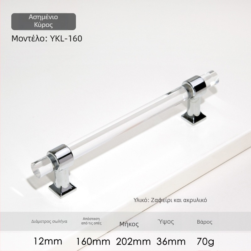 Λαβή πόρτας ντουλάπας – Μοντέλο 96 • Υλικά: ακρυλικό, κράμα ψευδαργύρου • Στυλ: μοντέρνο μινιμαλιστικό • Για πόρτες ντουλάπας