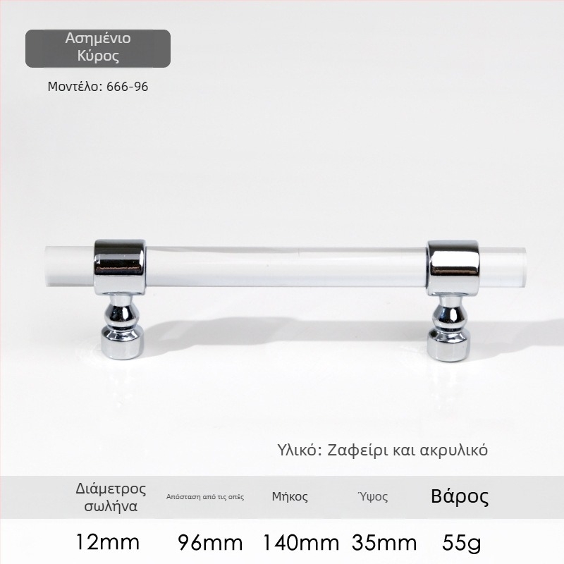 Λαβή πόρτας ντουλάπας – Μοντέλο 96 • Υλικά: ακρυλικό, κράμα ψευδαργύρου • Στυλ: μοντέρνο μινιμαλιστικό • Για πόρτες ντουλάπας