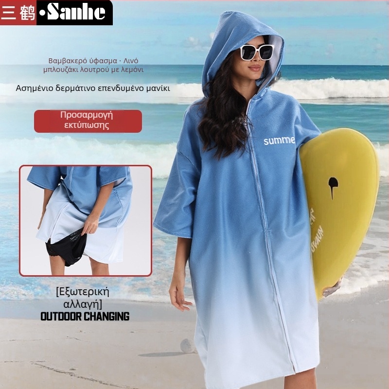 Πανωφόρι-πετσέτα με γρήγορο στέγνωμα για σερφ και κολύμβηση, unisex ρόμπα μπάνιου, υπερλεπτές ίνες, 300–400 g, 150d νήματα, εκτύπωση, δυνατότητα προσαρμογής