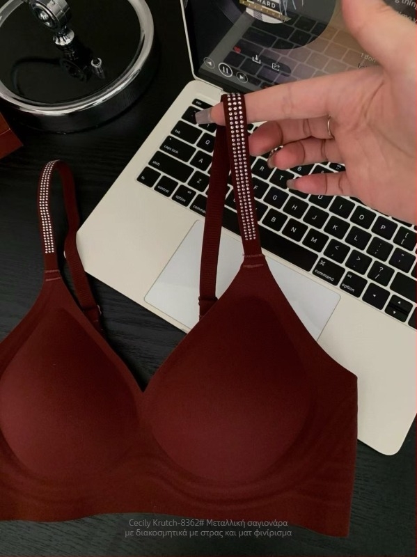 Push-Up σουτιέν με κρύσταλλα, κύπελλο 3/4, λεπτά μορφοποιημένα κύπελλα, χωρίς μεταλλικό δαχτύλιο, σταθερές τιράντες, πίσω κούμπωμα με 3 σειρές αγκιστριών