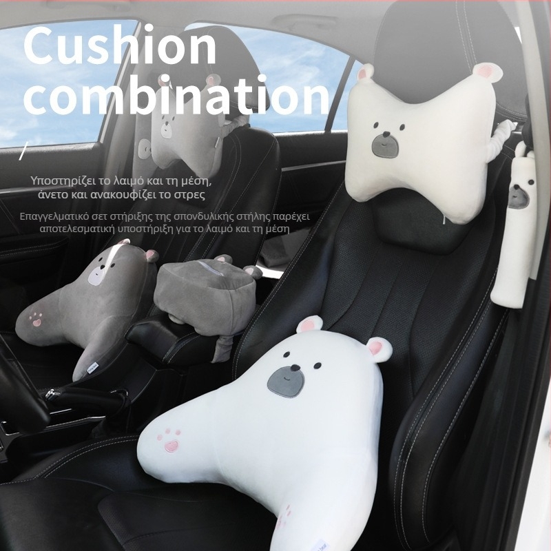 Μαξιλάρι προσκέφαλου αυτοκινήτου με αφρό μνήμης, βελούδινο κάλυμμα, μοτίβο καρτούν αρκούδας, καθολική εφαρμογή για τέσσερις εποχές