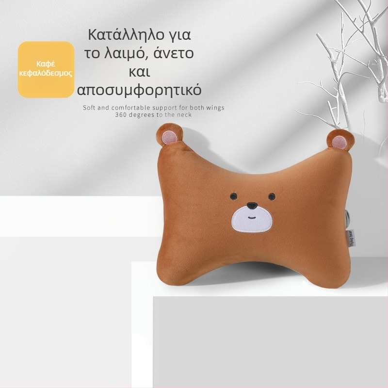 Μαξιλάρι προσκέφαλου αυτοκινήτου με αφρό μνήμης, βελούδινο κάλυμμα, μοτίβο καρτούν αρκούδας, καθολική εφαρμογή για τέσσερις εποχές
