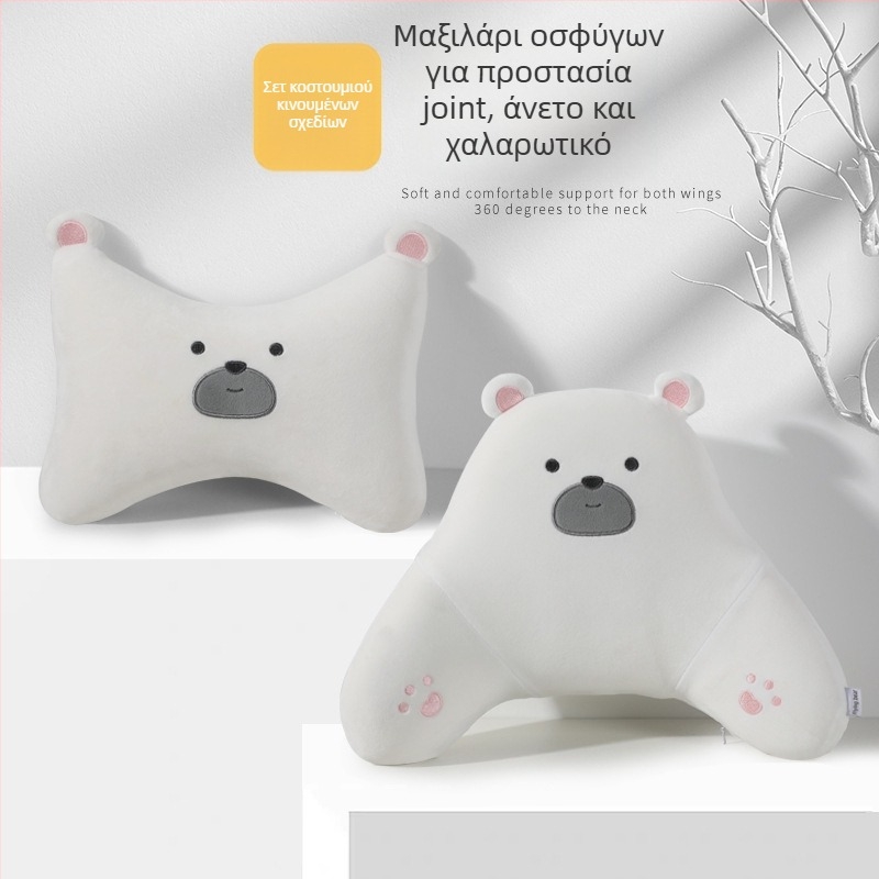 Μαξιλάρι προσκέφαλου αυτοκινήτου με αφρό μνήμης, βελούδινο κάλυμμα, μοτίβο καρτούν αρκούδας, καθολική εφαρμογή για τέσσερις εποχές