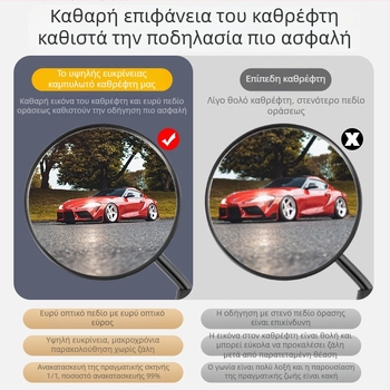 HD Καθρέφτης οπισθοπορείας για ηλεκτρικά οχήματα – κοντός βραχίονας, κυκλικό κυρτό καθρέφτη, 180° ρύθμιση γωνίας, εγκατάσταση με διπλή οπή 8 mm