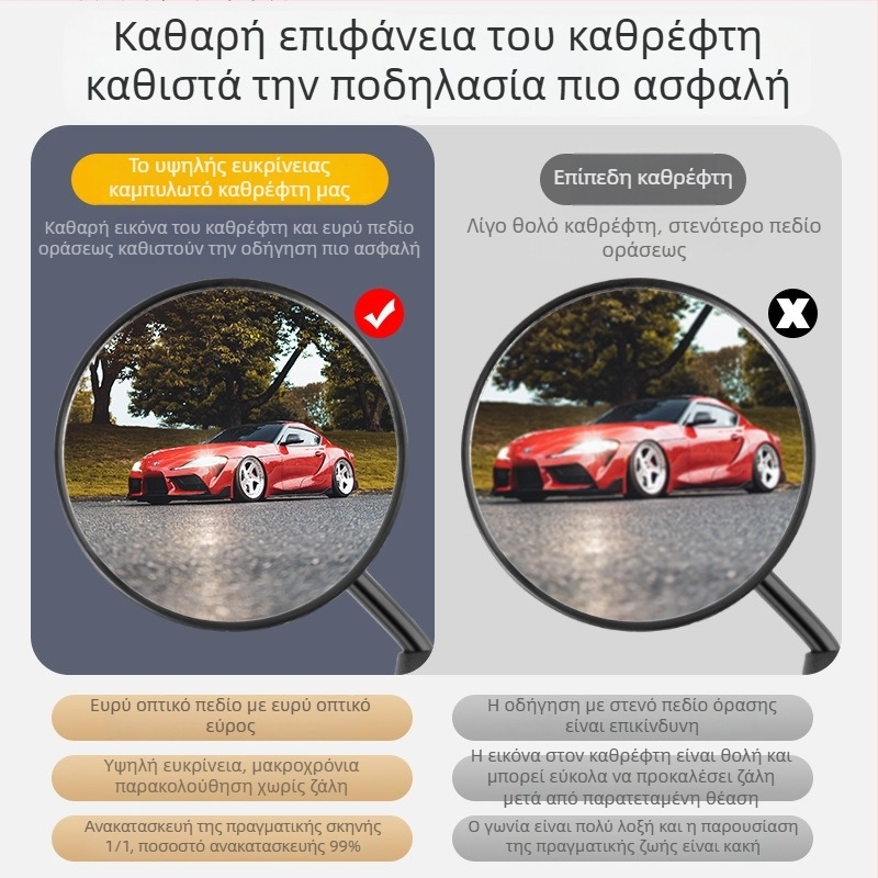 HD Καθρέφτης οπισθοπορείας για ηλεκτρικά οχήματα – κοντός βραχίονας, κυκλικό κυρτό καθρέφτη, 180° ρύθμιση γωνίας, εγκατάσταση με διπλή οπή 8 mm