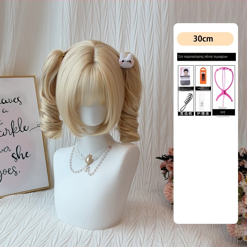 Γυναικεία περούκα με φυσικό νεανικό λουκ, διπλές αλογοουρές, κλιπ τύπου τίγρης, ρωμαϊκές μπούκλες, Lolita στυλ