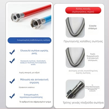 304 ανοξείδωτος κυματοειδής σωλήνας εισόδου για ντους και θερμοσίφωνα, μεταλλική προστασία από έκρηξη, ζεστό‑κρύο οικιακό νερό, εγκατάσταση με διπλό εσωτερικό σύρμα, μάρκα Shige Youpin, πίεση 1.6, -20°C έως 200°C