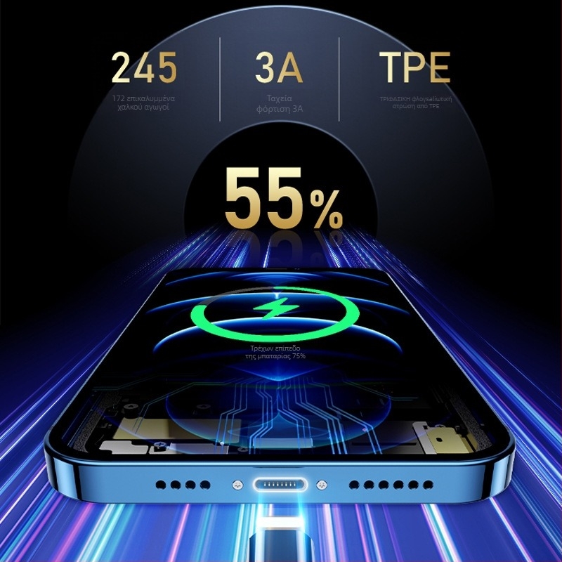 Semida Sheng Καλώδιο Apple Lightning Γρήγορης Φόρτισης, 20W, Πλεκτό, Με Μία Άκρη