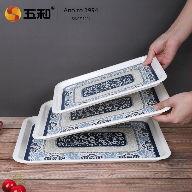 Μελαμινικός τετράγωνος δίσκος τσαγιού σε Νέο κινεζικό στυλ, με ποικιλία σχεδίων, εκτυπωμένο λογότυπο και δυνατότητα παραμετροποίησης.