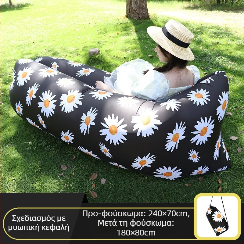 Εξωτερικός φορητός πτυσσόμενος φουσκωτός καναπές-κρεβάτι, με επιφάνεια πολυεστέρα; βάρος 0,8 kg; μέγιστο φορτίο 150 kg