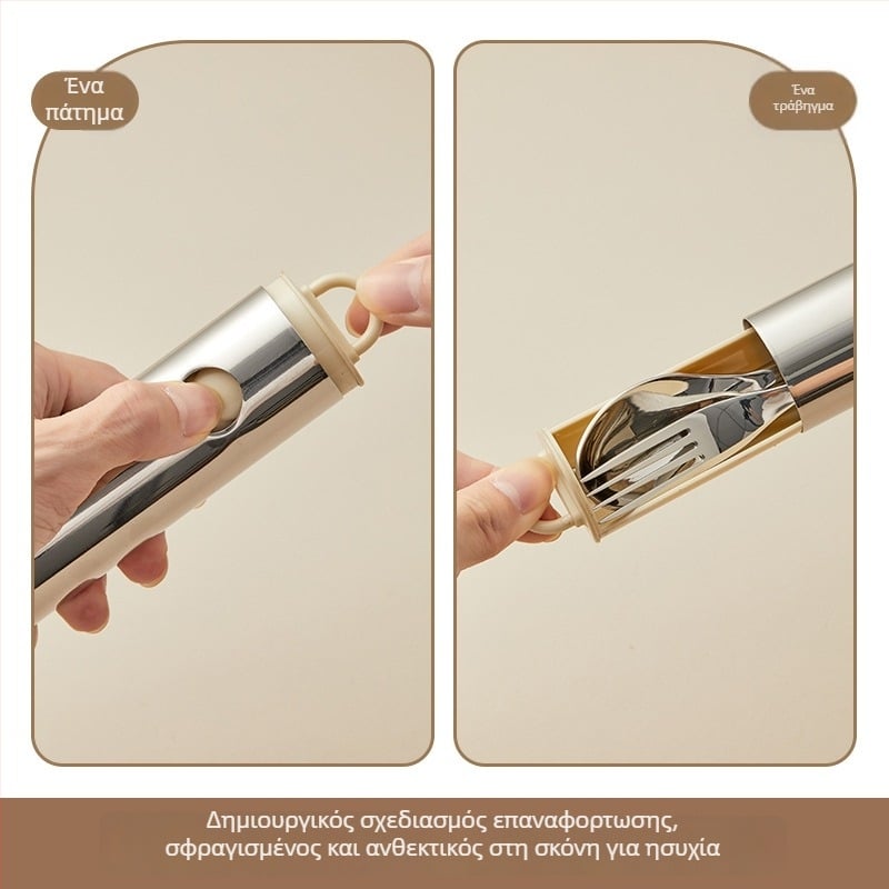 Φορητό σετ μαχαιροπήρουνο από ανοξείδωτο χάλυβα, 3 τεμάχια – κουτάλι, πιρούνι και chopsticks, 304 ανοξείδωτο, καθρέπτισμα φινίρισμα, Στυλ Ins