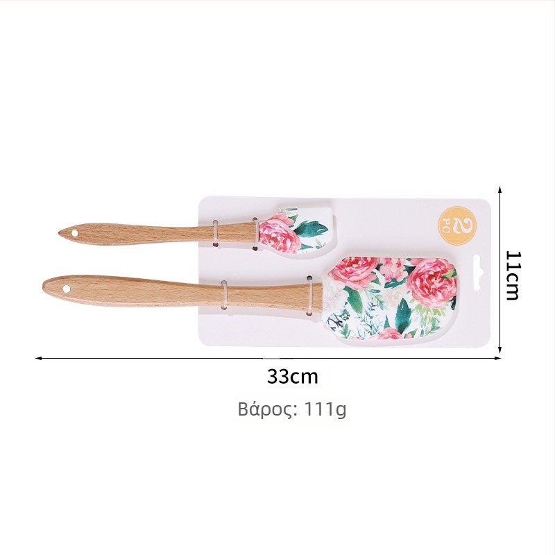 Σετ σπατουλών σιλικόνης με ξύλινες λαβές για το ψήσιμο