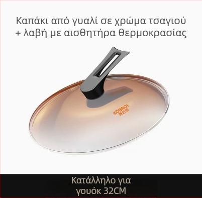 Combach γυάλινο καπάκι για γουόκ και τηγάνι – διαφανές, στρογγυλό, με λαβή