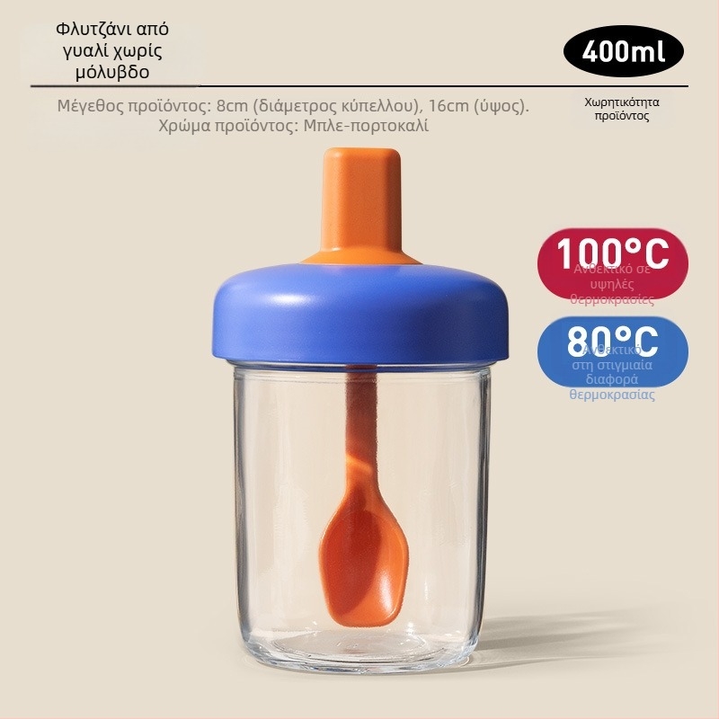 Κούπα βρώμης με καπάκι και κουτάλι — σφραγμένη, αδιάβροχη; υλικό: γυαλί σόδα-λάιμ; χωρητικότητα 400 ml; βάρος 335 g