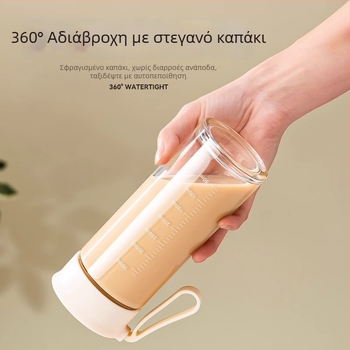 Γυάλινο ποτήρι γάλακτος με λαβή και κλίμακα μέτρησης, ασφαλές στο φούρνο μικροκυμάτων, φορητό