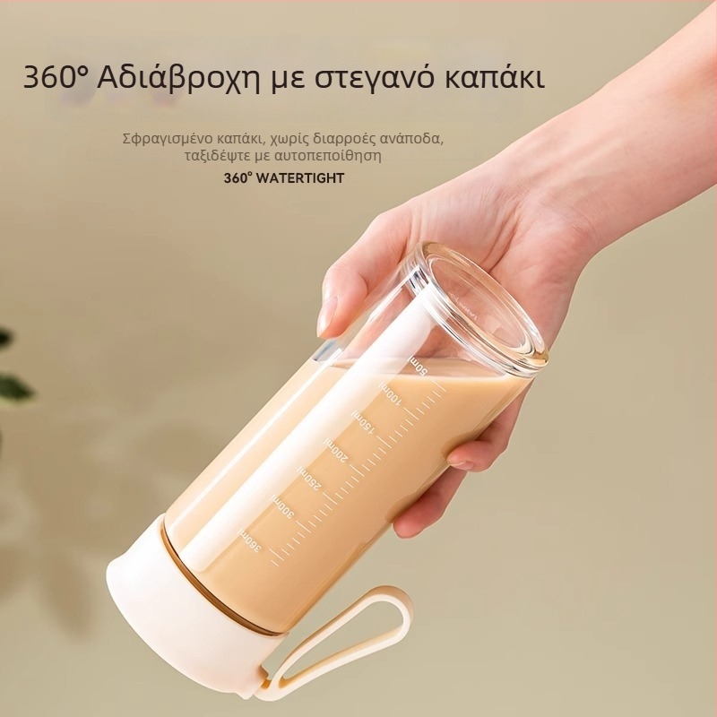 Γυάλινο ποτήρι γάλακτος με λαβή και κλίμακα μέτρησης, ασφαλές στο φούρνο μικροκυμάτων, φορητό