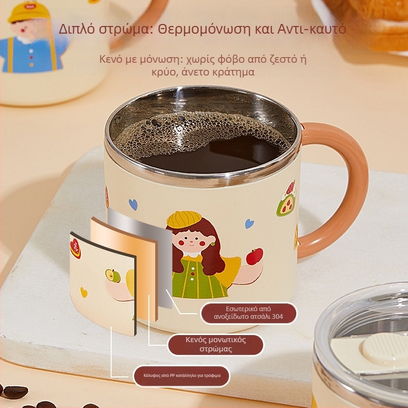 Κούπα από ανοξείδωτο ατσάλι 304 με διπλό τοίχωμα, καπάκι, φορητή