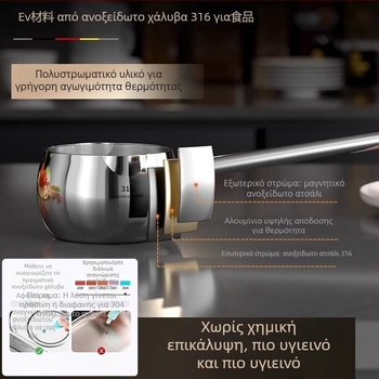 Κουτάλι ρίψης λαδιού από 316 ανοξείδωτο ατσάλι, μακριά λαβή, για ζεστό λάδι, χωρίς επίστρωση, μοντέλο AH-001, βάρος 210 g/301 g, τριών στρώσεων βάση