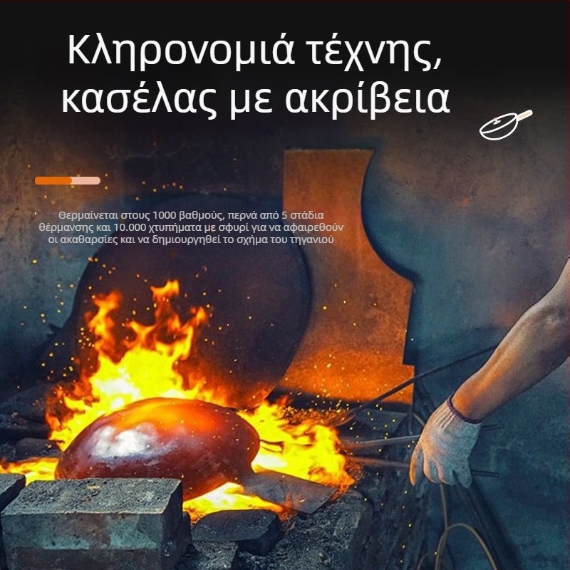 Γουόκ από σφυρηλατημένο σίδηρο, χωρίς επίχρισμα, αντικολλητική επιφάνεια, επίπεδη βάση, καπάκι από ανοξείδωτο ατσάλι