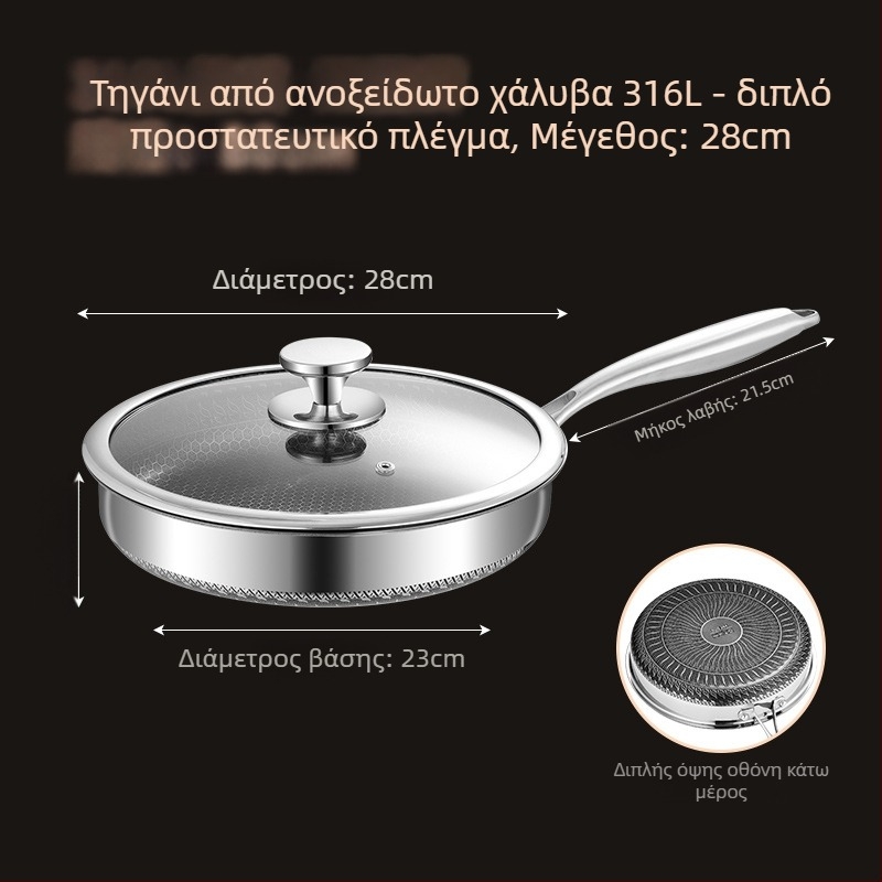 Meilun γουόκ από ανοξείδωτο ατσάλι 316 με πολλαπλό στρώμα πάτου, γυάλινο καπάκι, αντικολλητική επίστρωση