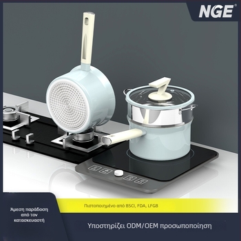 Τεντζέρα για γάλα με μη κολλητικό επίχρισμα, από αλουμινένιο κράμα, αντιβακτηριακή κεραμική επιφάνεια, γυάλινο καπάκι, πολλαπλών στρώσεων βάση