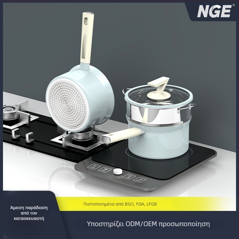 Τεντζέρα για γάλα με μη κολλητικό επίχρισμα, από αλουμινένιο κράμα, αντιβακτηριακή κεραμική επιφάνεια, γυάλινο καπάκι, πολλαπλών στρώσεων βάση