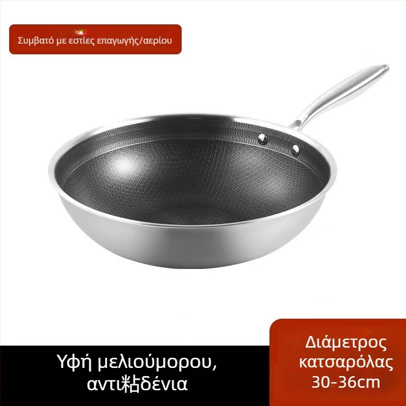 Γουόκ από ανοξείδωτο ατσάλι 304, σχέδιο κυψέλης μελισσών, αντικολλητική επιφάνεια, επίστρωση με πλάσμα, πάτος με ένα επίπεδο