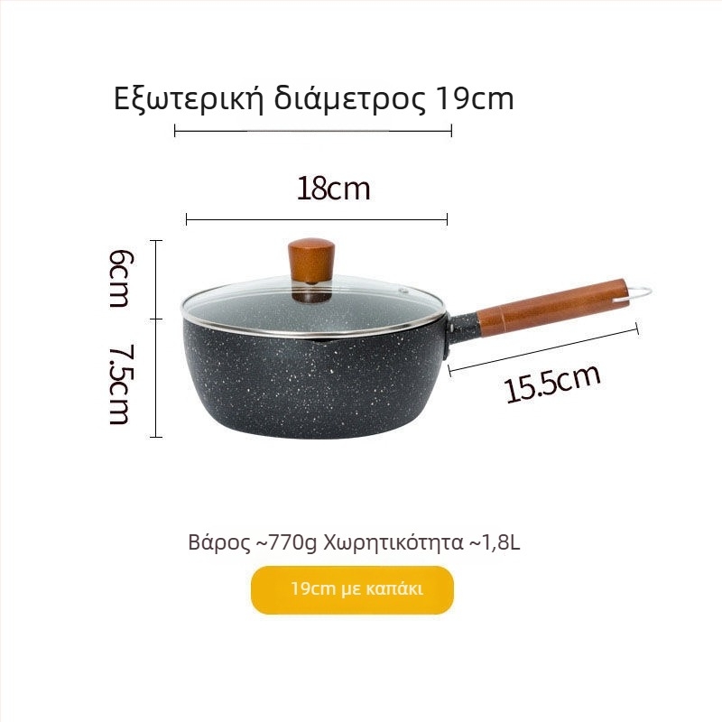 Κατσαρόλα γάλακτος από σίδηρο με αντικολλητική επίστρωση, μοντέλο NG001, καπάκι από θερμοκρατικό γυαλί