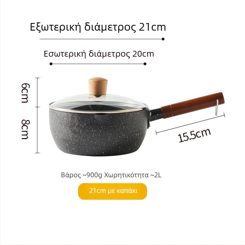 Κατσαρόλα γάλακτος από σίδηρο με αντικολλητική επίστρωση, μοντέλο NG001, καπάκι από θερμοκρατικό γυαλί