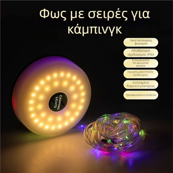 Jiadi Φωτιστικό LED για κατασκήνωση – Επαναφορτιζόμενη 5V LED λωρίδα φωτισμού με διακόπτη