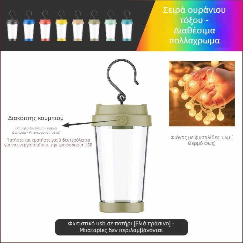 Jiadi Φωτιστικό LED για κατασκήνωση – Επαναφορτιζόμενη 5V LED λωρίδα φωτισμού με διακόπτη