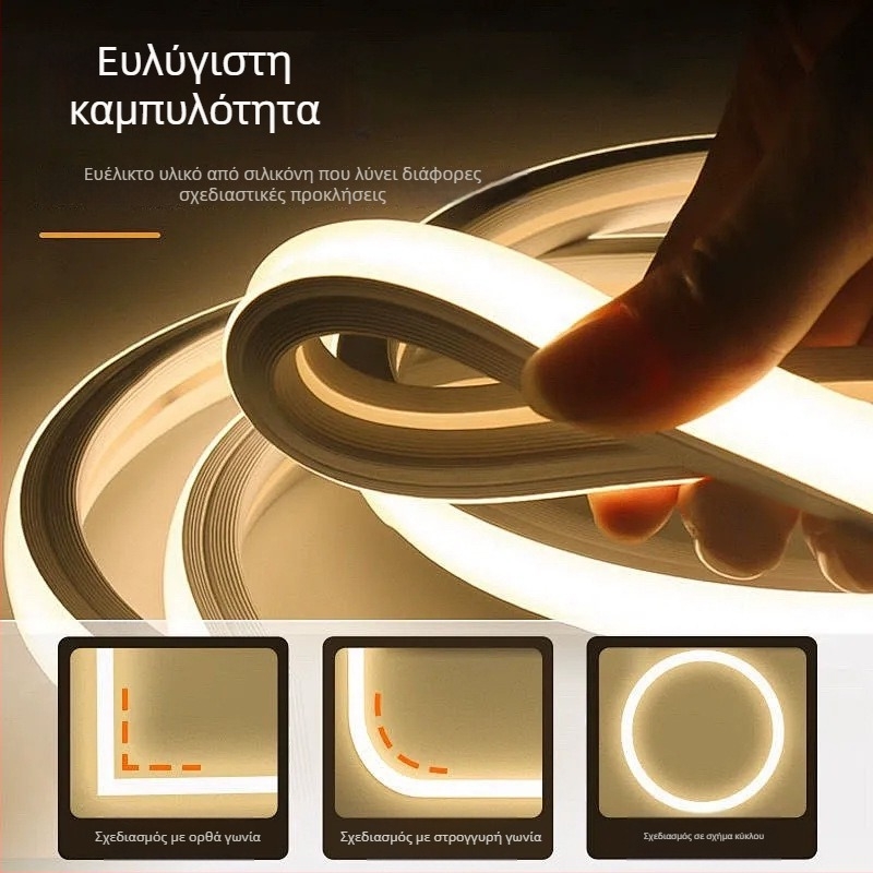 Εύκαμπτη LED λωρίδα σιλικόνης 12V/24V, αδιάβροχη, αυτοκόλλητη, γραμμική λωρίδα φωτός με 120 LED 2835, 180° δέσμη, μη ρυθμιζόμενη